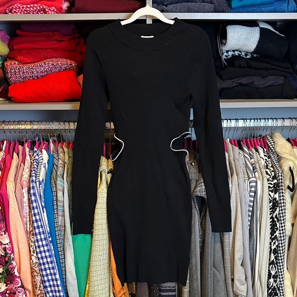H&M Dresses & Skirts - H&M black long sleeve side rhinestone embellished cut out sweater dress S NWT